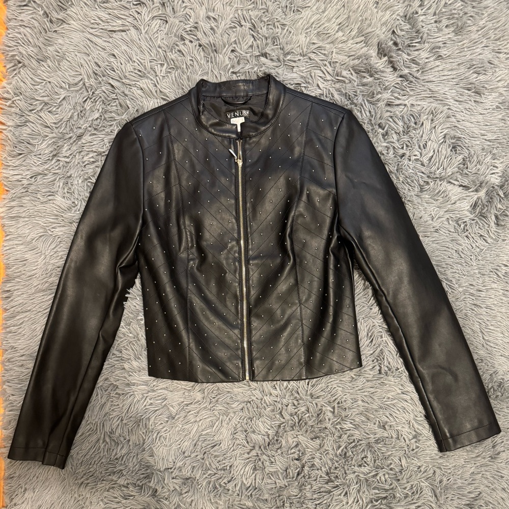Venus faux leather fully lined full zipper jacked with studs black size 2